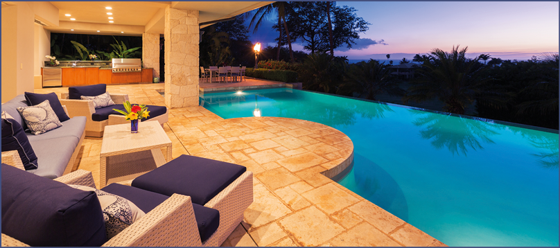 Beautiful Luxury Home with Swimming Pool at Sunset 