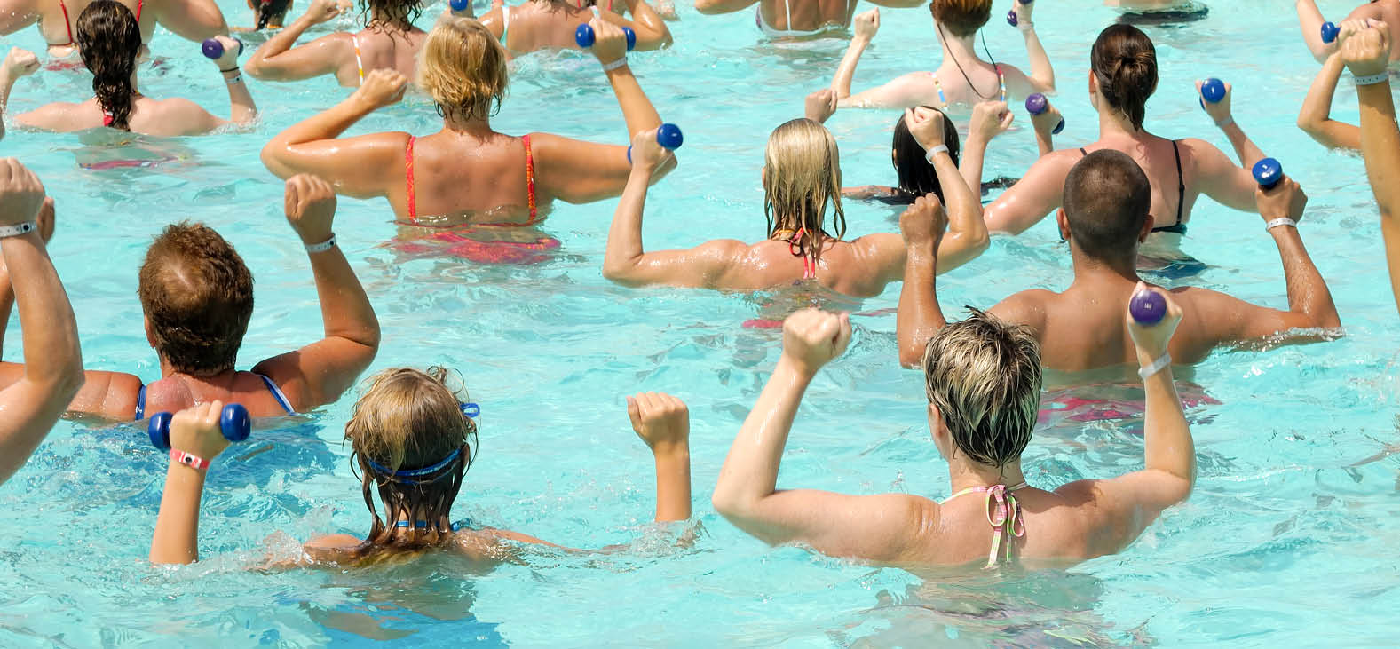People are doing water aerobic in pool