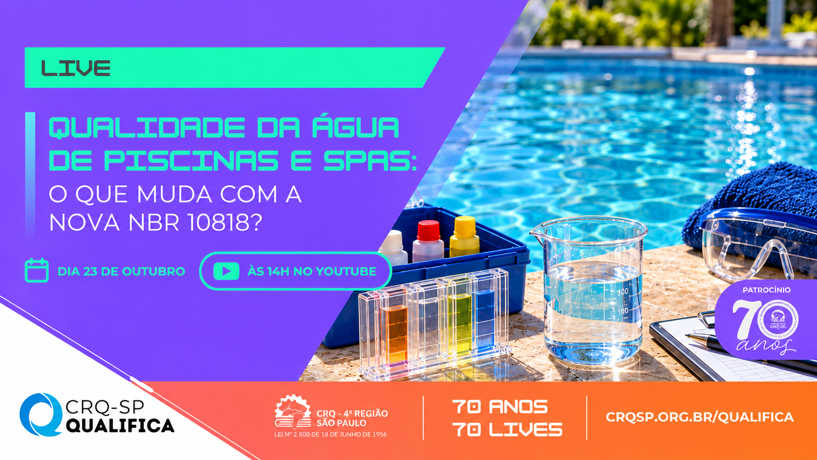 Qualidade da Água de Piscinas e Spas: live do CRQ-SP aborda mudanças da nova NBR 10818